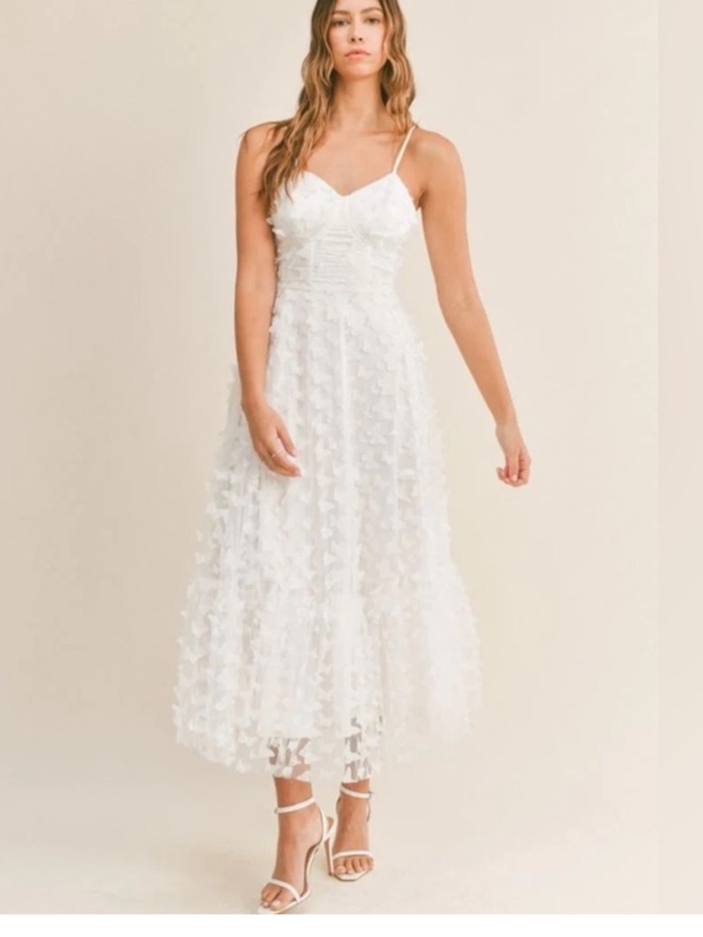 Thirty Thirty Ivory Spaghetti-Strap Butterfly Appliqué Dress